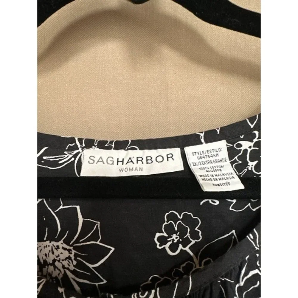 SagHarbor‎ Women's Plus Size (2XL) Black/White Blouse
